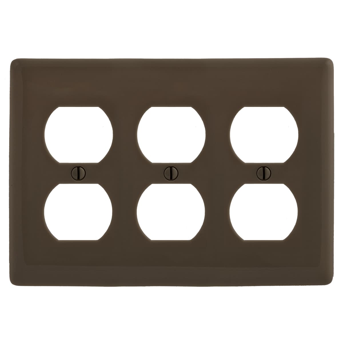 Hubbell NP83 Wallplates, Nylon, 3-Gang, 3) Duplex, Brown  ; Reinforcement ribs for extra strength ; Captive screw feature holds mounting screw in place ; High-impact, self-extinguishing nylon material ; Standard Size is 1/8" larger to give you extra coverage to hide r Hubbell NP83 Wallplates, Nylon, 3-Gang, 3) Duplex, Brown  ; Reinforcement ribs for extra strength ; Captive screw feature holds mounting screw in place ; High-impact, self-extinguishing nylon material ; Standard Size is 1/8" larger to give you extra coverage to hide r