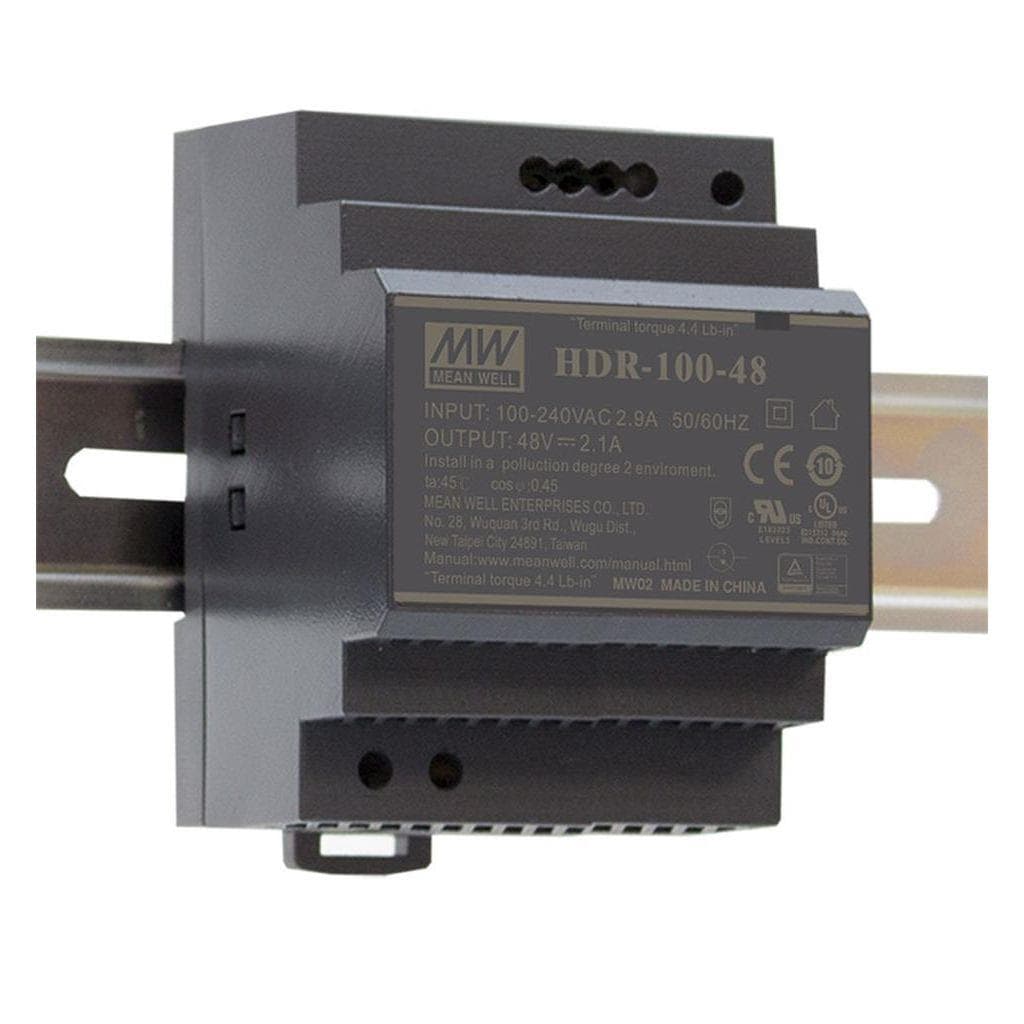 MEAN WELL HDR-100-15 AC-DC Ultra slim DIN rail power supply; Input range 85-264VAC; Output 15VDC at 6.13A; Pass LPS MEAN WELL HDR-100-15 AC-DC Ultra slim DIN rail power supply; Input range 85-264VAC; Output 15VDC at 6.13A; Pass LPS