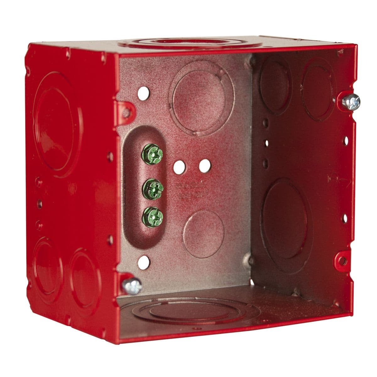 Hubbell 911-15 4-11/16 in. Life Safety Square Box, Welded, 3-1/4 in. Deep, (4) 1/2 in.- 3/4 in. TKO; (2) 1 in. - 1-1/4 in. TKO; (2) 1 in. - 2 in. Concentric KO; and (2) 3/4 in. - 1 in. TKO; (2) 1/2 in. KO, Red ; Red boxes, covers and extensions for dedicated life safet Hubbell 911-15 4-11/16 in. Life Safety Square Box, Welded, 3-1/4 in. Deep, (4) 1/2 in.- 3/4 in. TKO; (2) 1 in. - 1-1/4 in. TKO; (2) 1 in. - 2 in. Concentric KO; and (2) 3/4 in. - 1 in. TKO; (2) 1/2 in. KO, Red ; Red boxes, covers and extensions for dedicated life safet