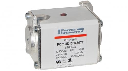 Mersen E300522 E300522 Mersen - Square Body High-Speed Fuse Protistor® Size 71 aR 1250VAC IEC 1300VAC UL 450A With Striker Flush ends metric threads Mersen E300522 E300522 Mersen - Square Body High-Speed Fuse Protistor® Size 71 aR 1250VAC IEC 1300VAC UL 450A With Striker Flush ends metric threads