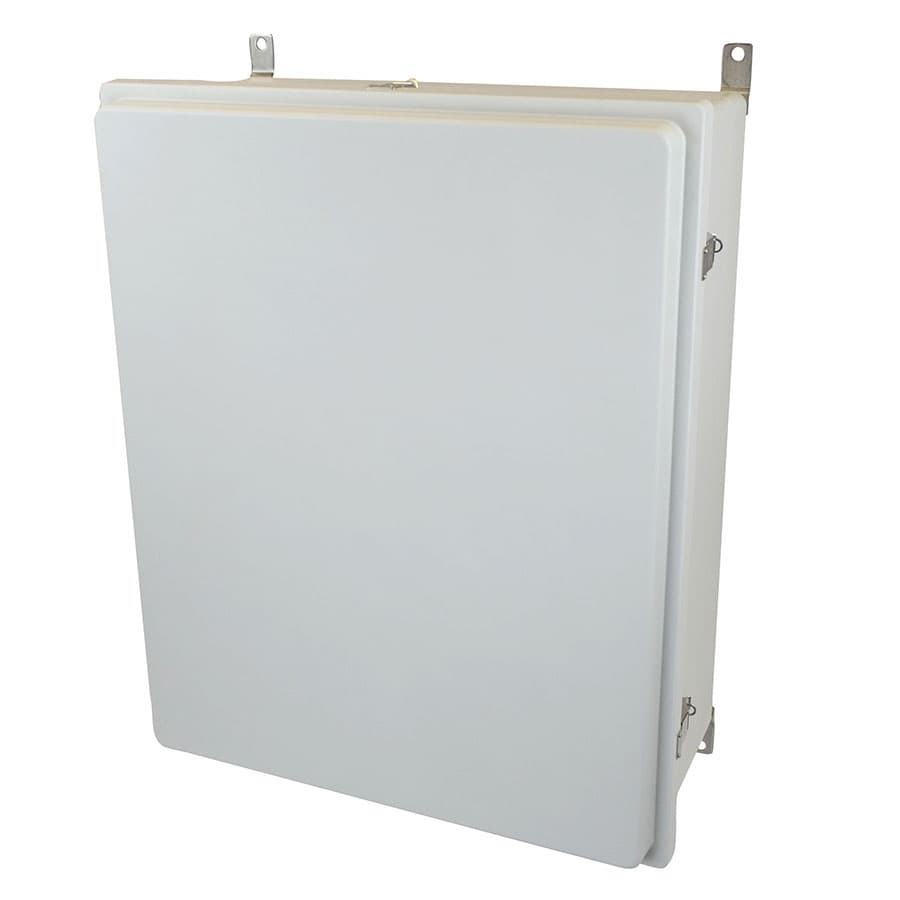 Allied Moulded Products AM30248RL 30"x24"x8" Control Series fiberglass wall mount enclosure assembly with raised hinged cover and stainless-steel snap latches Allied Moulded Products AM30248RL 30"x24"x8" Control Series fiberglass wall mount enclosure assembly with raised hinged cover and stainless-steel snap latches
