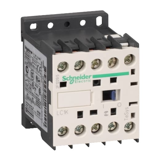 Schneider Electric LC1K0610G7 Schneider Electric LC1K0610G7 is a magnetic contactor within the K sub-range, featuring screw connections and three poles (3P; 3NO). It has a rated current of 20A for AC-1 and 6A for 440Vac in AC-3. The net width of the contactor is 45 mm, and it offers a degree of protection of IP20. The control voltage (AC) ranges from 96-138Vac (120Vac nominal; 50Hz/60Hz; 0.8...1.15 x Uc). Its rated operating voltage (Ue) is up to 690 V, and it includes 1 Normally Open (NO) auxiliary contact but no Normally Closed (NC) auxiliary contacts. The rated impulse voltage (Uimp) is 8 kV. This contactor supports rated active power of 1.5kW at 220-230Vac, 2.2kW at 380-415Vac, and 3kW at 440Vac, 500Vac, and 660-690Vac, all in AC-3. It is designed for mechanical durability of up to 10 million operations at no load, with a phase-to-phase rated voltage (AC) of 690 V. Schneider Electric LC1K0610G7 Schneider Electric LC1K0610G7 is a magnetic contactor within the K sub-range, featuring screw connections and three poles (3P; 3NO). It has a rated current of 20A for AC-1 and 6A for 440Vac in AC-3. The net width of the contactor is 45 mm, and it offers a degree of protection of IP20. The control voltage (AC) ranges from 96-138Vac (120Vac nominal; 50Hz/60Hz; 0.8...1.15 x Uc). Its rated operating voltage (Ue) is up to 690 V, and it includes 1 Normally Open (NO) auxiliary contact but no Normally Closed (NC) auxiliary contacts. The rated impulse voltage (Uimp) is 8 kV. This contactor supports rated active power of 1.5kW at 220-230Vac, 2.2kW at 380-415Vac, and 3kW at 440Vac, 500Vac, and 660-690Vac, all in AC-3. It is designed for mechanical durability of up to 10 million operations at no load, with a phase-to-phase rated voltage (AC) of 690 V.