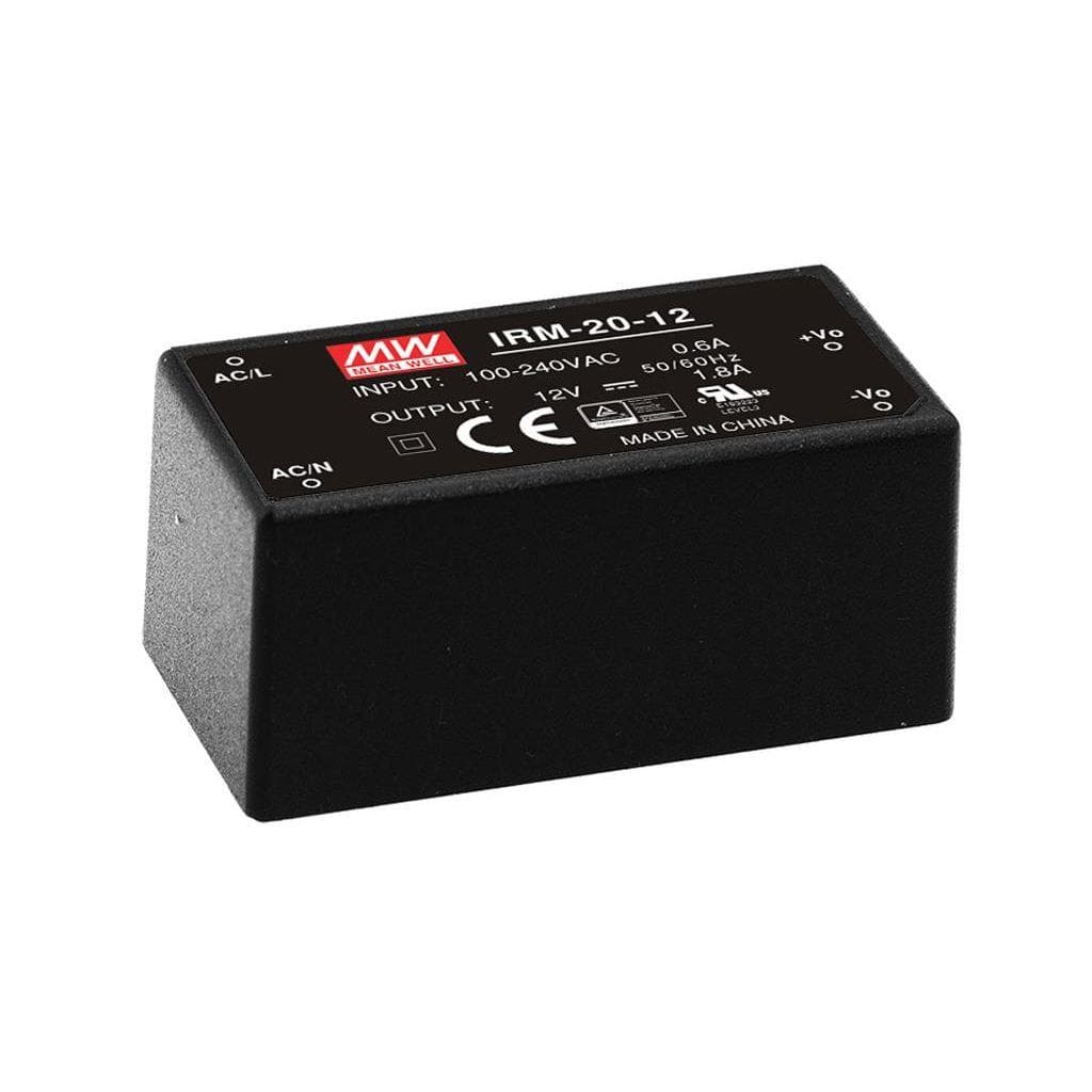 MEAN WELL IRM-20-24 AC-DC Single output Encapsulated power supply; Input 85-264Vac; Output 24Vdc at 0.9A; PCB mount; miniature size MEAN WELL IRM-20-24 AC-DC Single output Encapsulated power supply; Input 85-264Vac; Output 24Vdc at 0.9A; PCB mount; miniature size