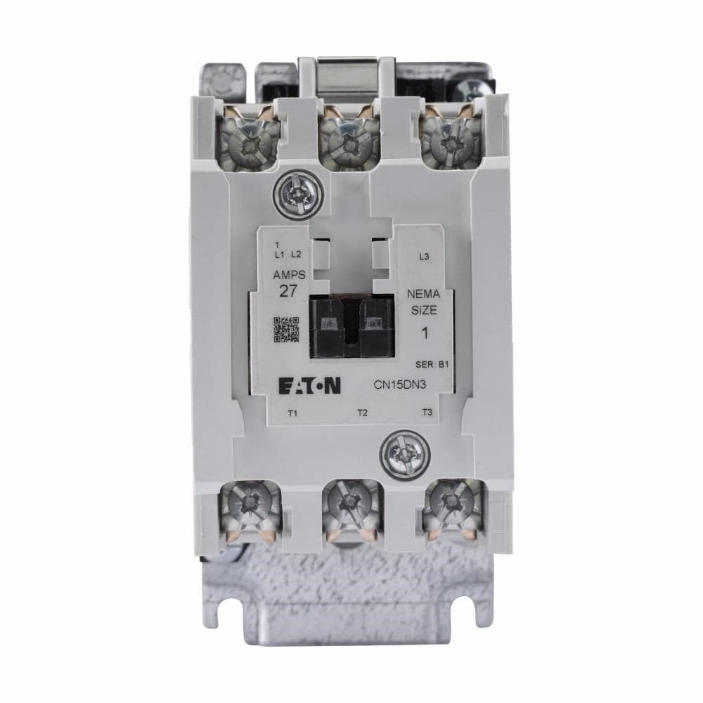 Eaton CN15DN3AB CN15DN3AB Eaton - Eaton Freedom NEMA motor control contactor, NEMA Freedom Series Non-Reversing contactor, 2 hp at 115V, 3 hp at 230V, 7-1/2 hp at 208,240V, 10 hp at 480,600V maximum horsepower, 120V/60 Hz or 110V/50 Hz coil voltage, 27A, Five-pole, Size 1 Eaton CN15DN3AB CN15DN3AB Eaton - Eaton Freedom NEMA motor control contactor, NEMA Freedom Series Non-Reversing contactor, 2 hp at 115V, 3 hp at 230V, 7-1/2 hp at 208,240V, 10 hp at 480,600V maximum horsepower, 120V/60 Hz or 110V/50 Hz coil voltage, 27A, Five-pole, Size 1