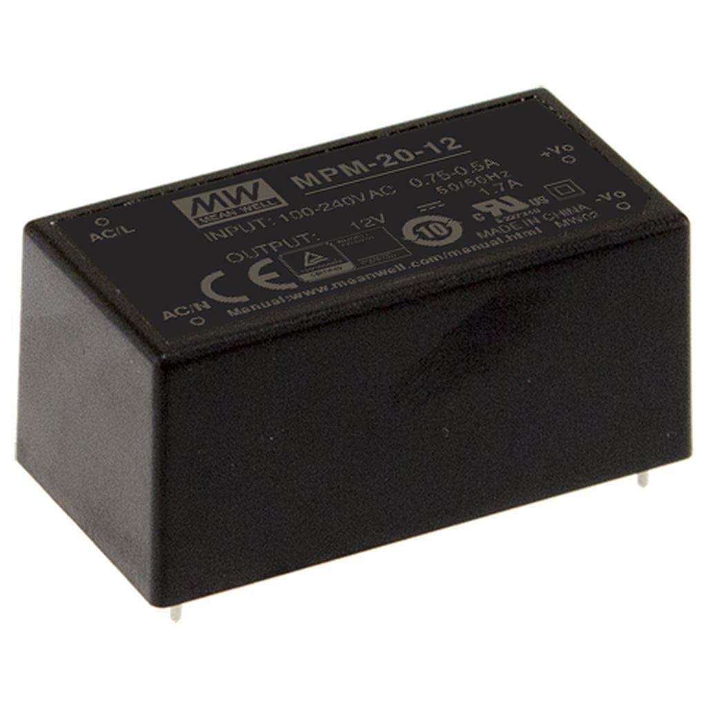 MEAN WELL MPM-20-15 AC-DC Single output Medical Encapsulated power supply; Output 15Vdc at 1.4A; PCB through hole; 2xMOPP MEAN WELL MPM-20-15 AC-DC Single output Medical Encapsulated power supply; Output 15Vdc at 1.4A; PCB through hole; 2xMOPP