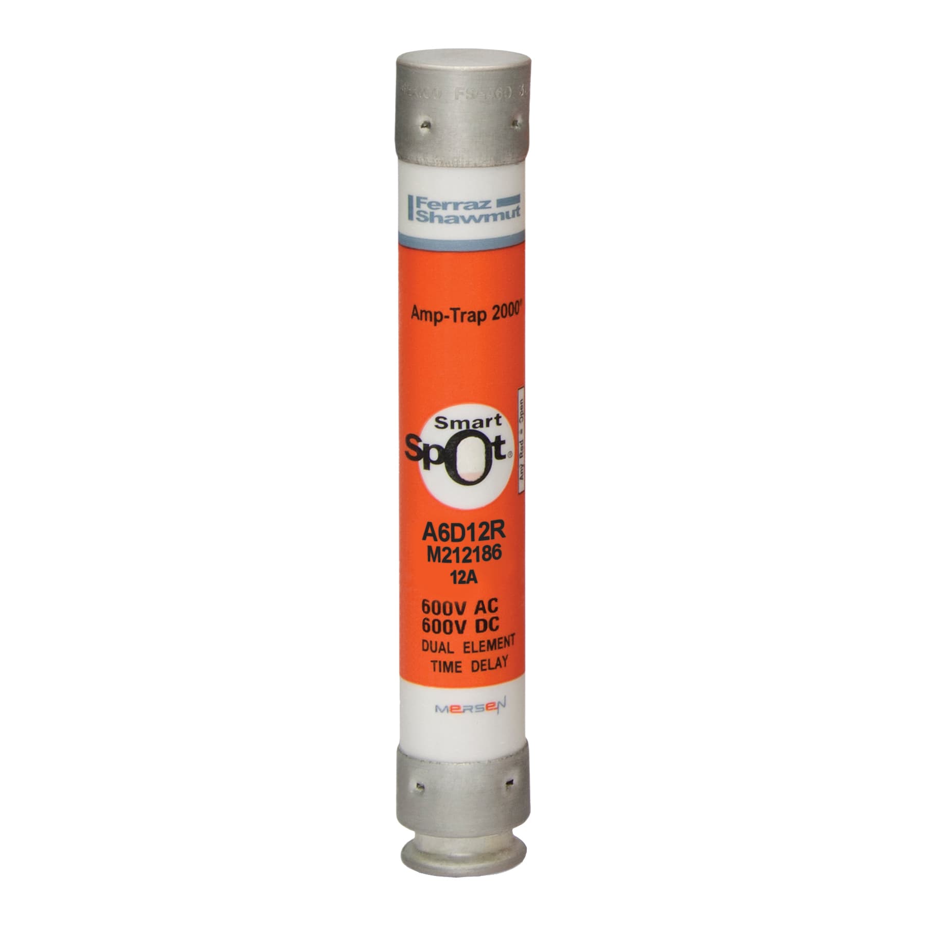 Mersen A6D12R A6D12R Mersen - Fuse A6D-R - Class RK1 - Time-Delay 600VAC 600VDC 12A Ferrule SmartSpot® Amp-Trap 2000® Mersen A6D12R A6D12R Mersen - Fuse A6D-R - Class RK1 - Time-Delay 600VAC 600VDC 12A Ferrule SmartSpot® Amp-Trap 2000®