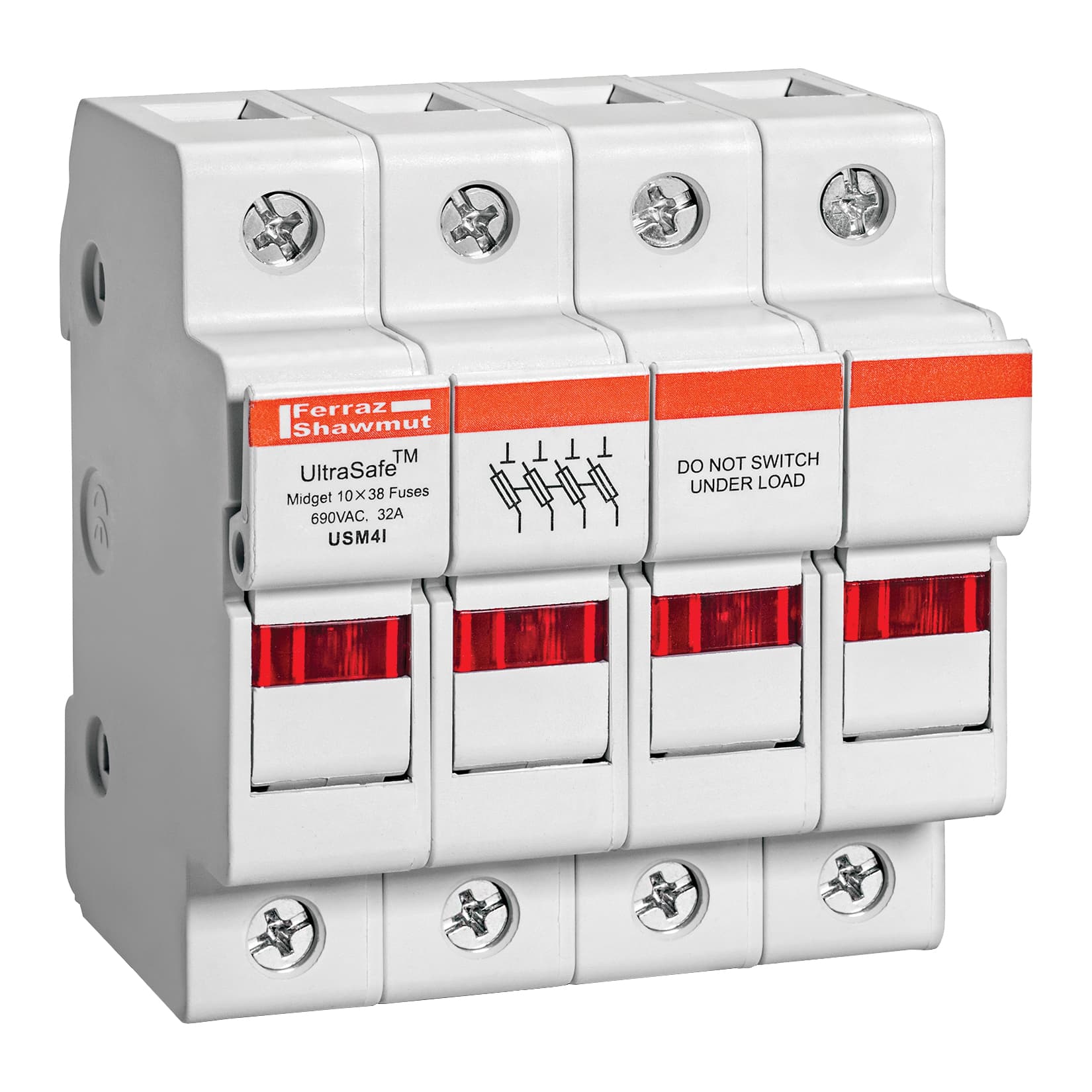 Mersen USM4I USM4I Mersen - Fuse Holder UltraSafe™ 600VAC 600VDC Midget 30A 4-Pole LED Pressure Plate IP65 Mersen USM4I USM4I Mersen - Fuse Holder UltraSafe™ 600VAC 600VDC Midget 30A 4-Pole LED Pressure Plate IP65