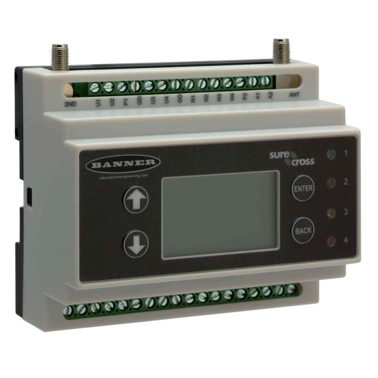 Banner DXM100-B2R2 DXM100 Controller; Multihop Radio 900 MHz 1 W; Inputs: 4 Universal, SDI-12 Interface; Outputs: 4 NMOS Discrete, 2 Analog, 2 DC Latching, 2 Switched Power, 1 Courtesy Power; SAM4 Processor, LCD Display; RS485, Ethernet, USB, Solar/Battery Controller Banner DXM100-B2R2 DXM100 Controller; Multihop Radio 900 MHz 1 W; Inputs: 4 Universal, SDI-12 Interface; Outputs: 4 NMOS Discrete, 2 Analog, 2 DC Latching, 2 Switched Power, 1 Courtesy Power; SAM4 Processor, LCD Display; RS485, Ethernet, USB, Solar/Battery Controller