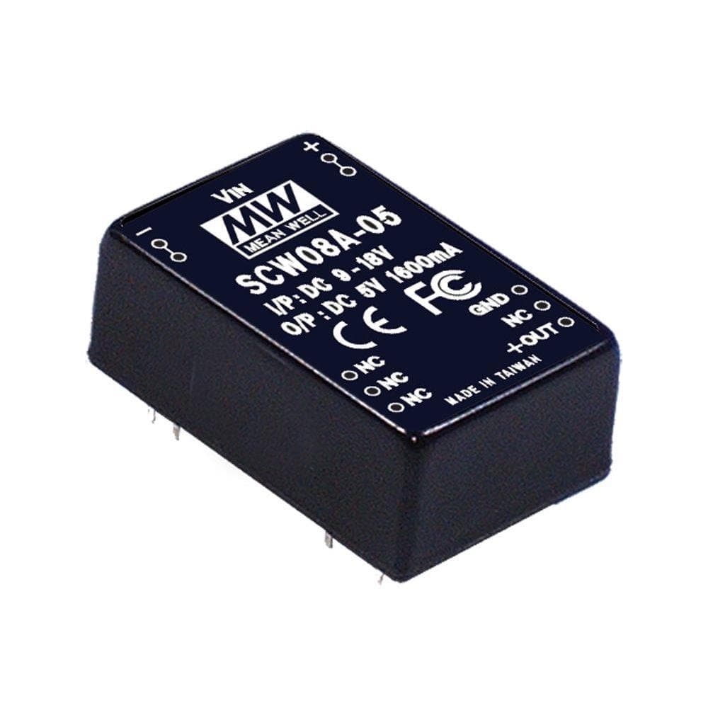MEAN WELL SCW08A-15 DC-DC Converter PCB mount; Input 9-18Vdc; Output 15Vdc at 0.533A; DIP Through hole package MEAN WELL SCW08A-15 DC-DC Converter PCB mount; Input 9-18Vdc; Output 15Vdc at 0.533A; DIP Through hole package