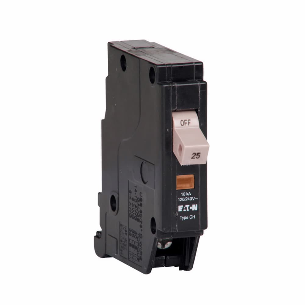 Eaton CHF125CS CHF125CS Eaton - Eaton CH thermal magnetic circuit breaker,Type CHF 3/4-Inch standard circuit breaker clamshell pack,Clamshell pack,25 A,10 kAIC,Single-pole,120/240V,CHF,Trip flag, common breaker trip,(1) #14-8 AWG, (2) #14-10 AWG Cu/Al,CHF Eaton CHF125CS CHF125CS Eaton - Eaton CH thermal magnetic circuit breaker,Type CHF 3/4-Inch standard circuit breaker clamshell pack,Clamshell pack,25 A,10 kAIC,Single-pole,120/240V,CHF,Trip flag, common breaker trip,(1) #14-8 AWG, (2) #14-10 AWG Cu/Al,CHF