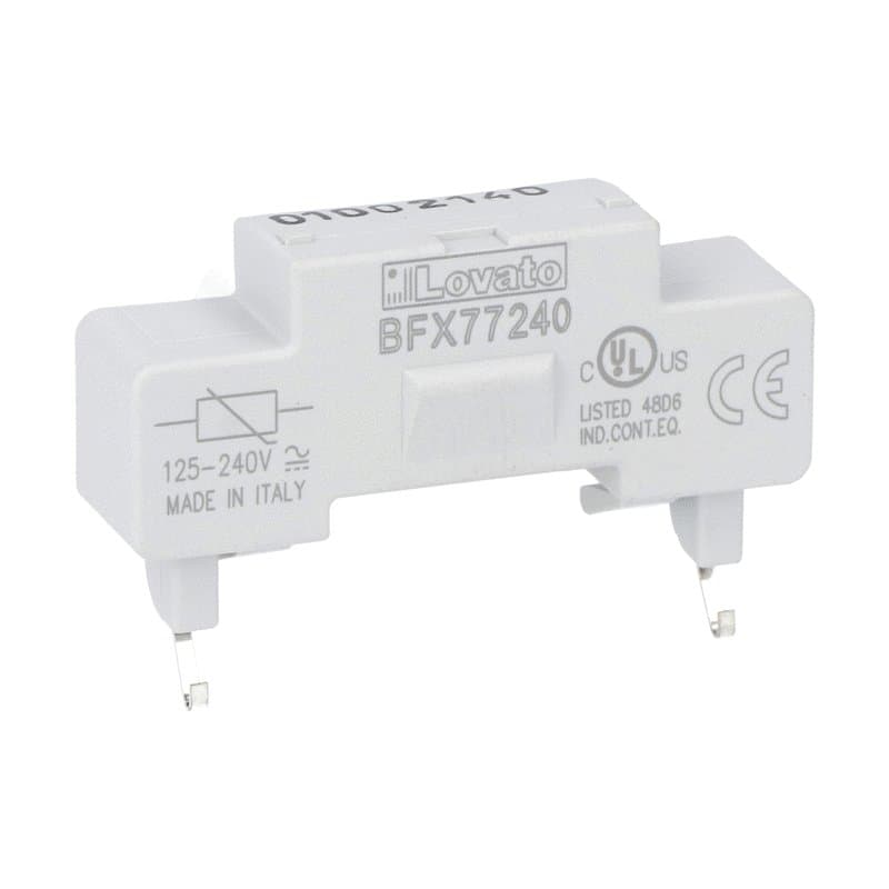Lovato Electric BFX77240 BFX77240 Lovato - Quick connect surge suppressor for BF00A, BF09...BF150A AC contactors, 125-240VAC/DC (varistor) Lovato Electric BFX77240 BFX77240 Lovato - Quick connect surge suppressor for BF00A, BF09...BF150A AC contactors, 125-240VAC/DC (varistor)