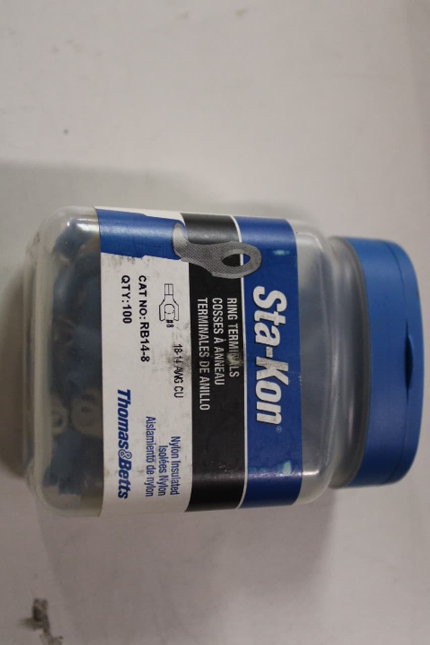 Thomas & Betts RB14-8 18 to 14 AWG, #8 Stud, 600 V, Blue, Tin Plated Copper, Nylon Insulated, Electrical Thomas & Betts RB14-8 18 to 14 AWG, #8 Stud, 600 V, Blue, Tin Plated Copper, Nylon Insulated, Electrical