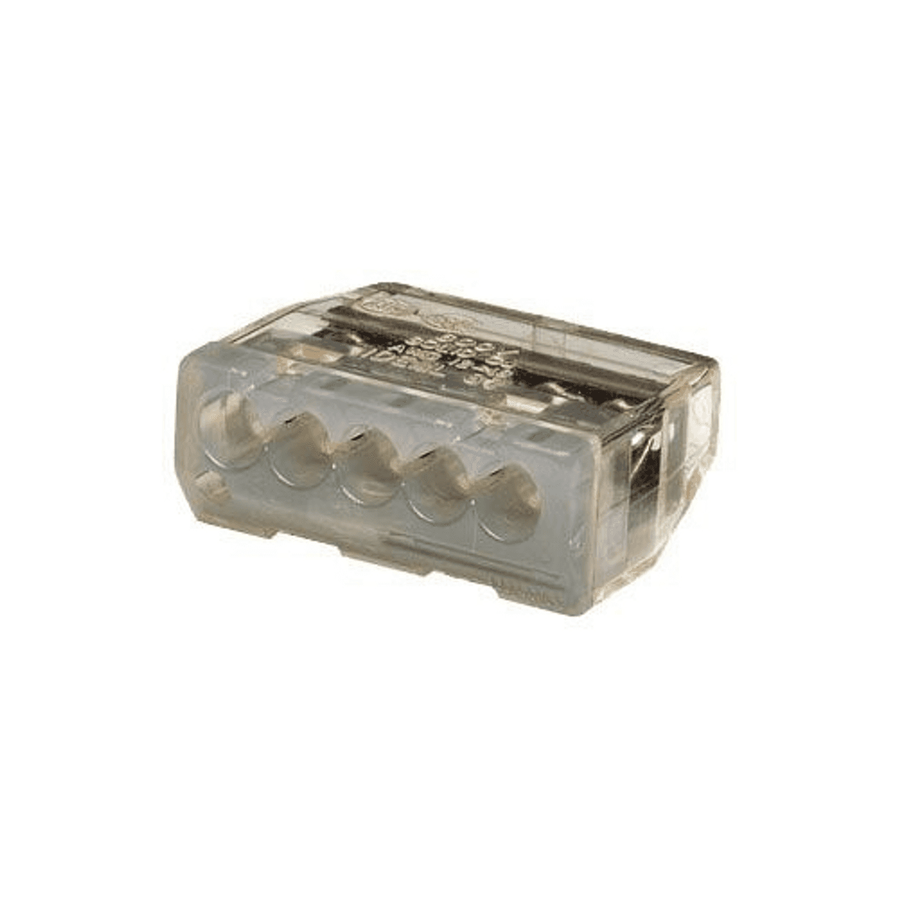 Ideal Industries 30-687 600 V, 20 A, 20 to 12 AWG Solid, 16 to 14 AWG Stranded, 5-Port, Gray/Transparent, Tin Plated Polycarbonate Ideal Industries 30-687 600 V, 20 A, 20 to 12 AWG Solid, 16 to 14 AWG Stranded, 5-Port, Gray/Transparent, Tin Plated Polycarbonate
