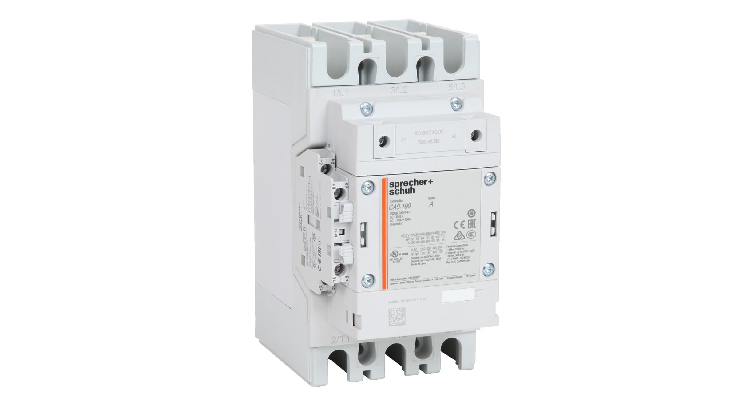 Sprecher + Schuh CA9-205-11-24W Sprecher + Schuh CA9-205-11-24W - CA9 Contactor, 205A, 24-60V 50-60 Hz AC/DC, 1NO1NC Sprecher + Schuh CA9-205-11-24W Sprecher + Schuh CA9-205-11-24W - CA9 Contactor, 205A, 24-60V 50-60 Hz AC/DC, 1NO1NC