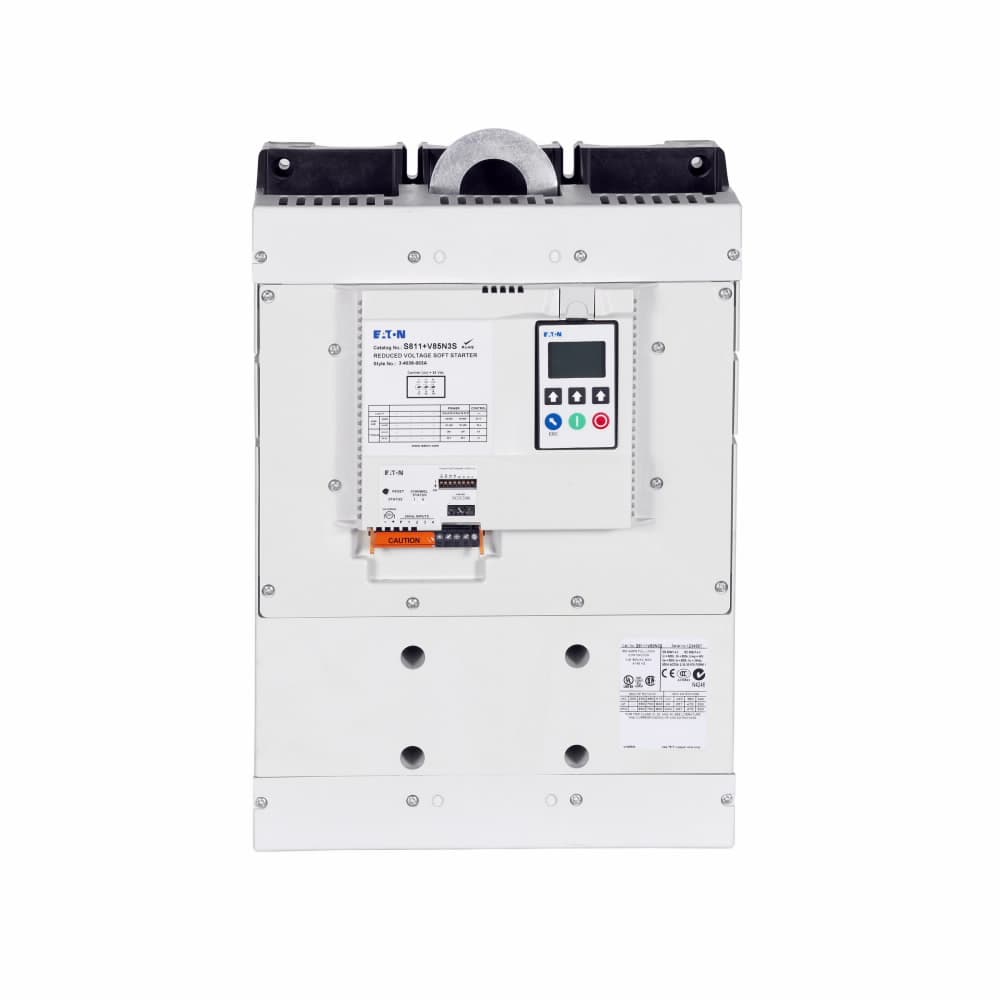 Eaton S811+V65N3S S811+V65N3S Eaton - Eaton S811+ soft starter, 650 A, V-frame, Three-pole, 24 V power, -30°C to -50°C, 200-600 V operating voltage, 47-63 Hz, 1-2 conductors, #2/0 AWG to 500 kcmil wire, 120 Vdc, 240 Vac, Modbus RTU, NEMA 0, LCD display Eaton S811+V65N3S S811+V65N3S Eaton - Eaton S811+ soft starter, 650 A, V-frame, Three-pole, 24 V power, -30°C to -50°C, 200-600 V operating voltage, 47-63 Hz, 1-2 conductors, #2/0 AWG to 500 kcmil wire, 120 Vdc, 240 Vac, Modbus RTU, NEMA 0, LCD display
