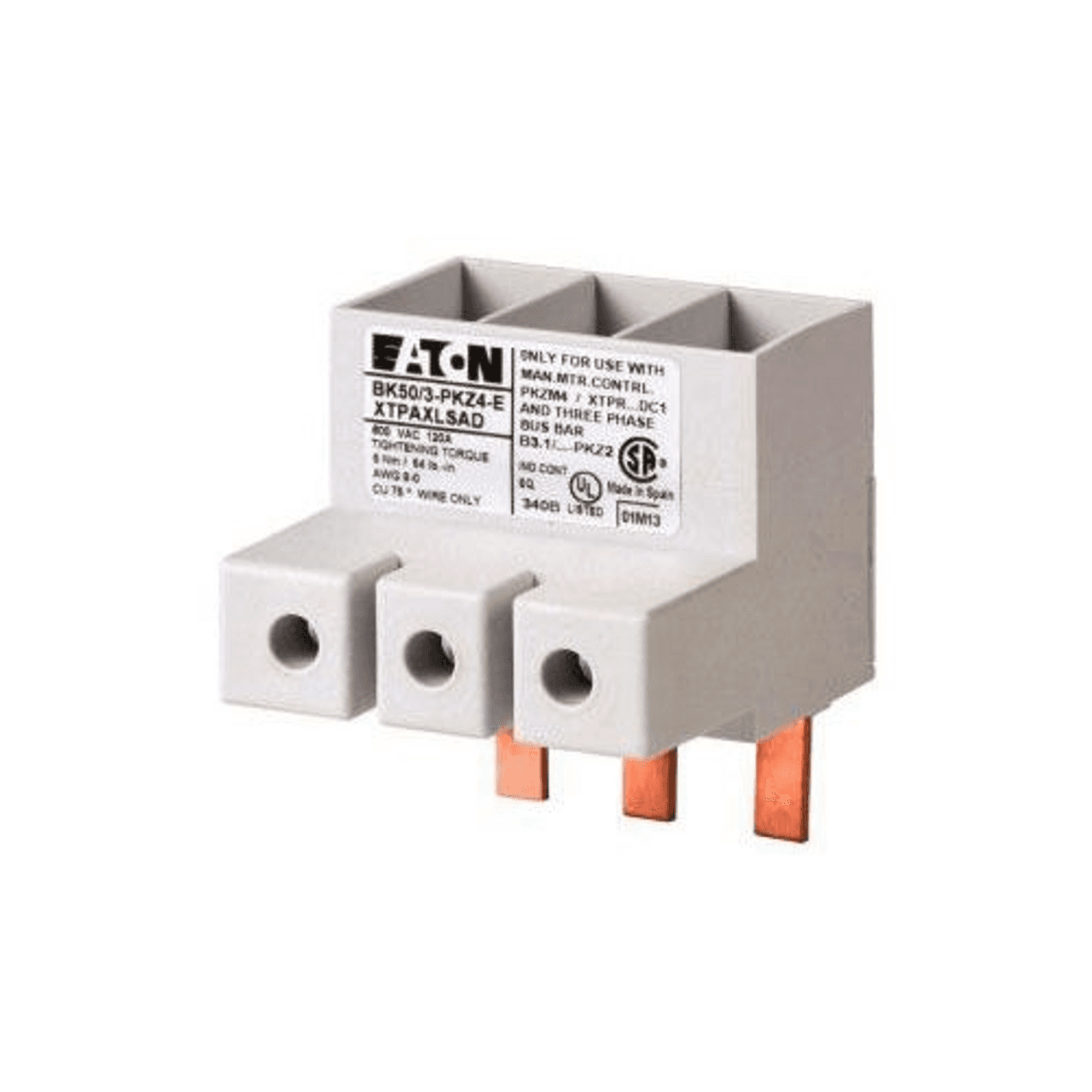 Eaton XTPAXLSAD XTPAXLSAD Eaton - XT Manual Motor Protection Accessories - Incoming Terminal For Three-Phase Commoning Link, D Frame size, used with XTPR to create a UL 508 Type E/F manual combination starter Eaton XTPAXLSAD XTPAXLSAD Eaton - XT Manual Motor Protection Accessories - Incoming Terminal For Three-Phase Commoning Link, D Frame size, used with XTPR to create a UL 508 Type E/F manual combination starter