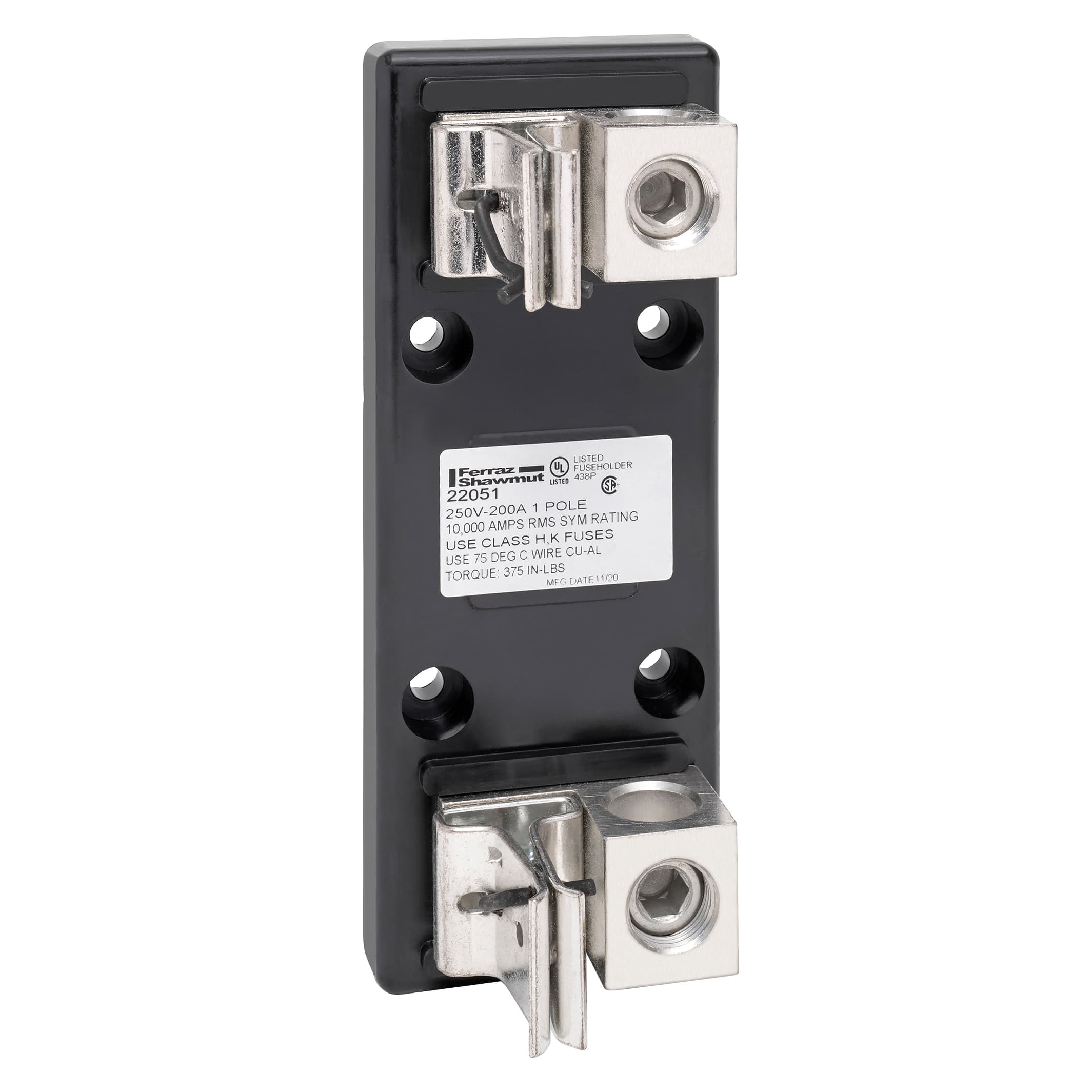 Mersen 22051 22051 Mersen - Fuse Block 250VAC 250VDC Class H/K 200A 1-Pole Copper Box Side Clip Mersen 22051 22051 Mersen - Fuse Block 250VAC 250VDC Class H/K 200A 1-Pole Copper Box Side Clip