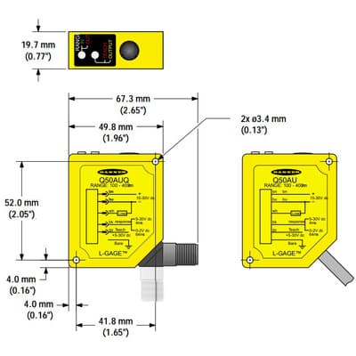 Banner Q50AVP LED linear displacement sensor with triangulation system - Banner Engineering (Q series - Q50A) - Part #63886 - Sensing range 50...150mm - Visible red light (685nm) - 1 x digital output (PNP transistor) (Complementary outputs function) - Supply voltage 12 Banner Q50AVP LED linear displacement sensor with triangulation system - Banner Engineering (Q series - Q50A) - Part #63886 - Sensing range 50...150mm - Visible red light (685nm) - 1 x digital output (PNP transistor) (Complementary outputs function) - Supply voltage 12