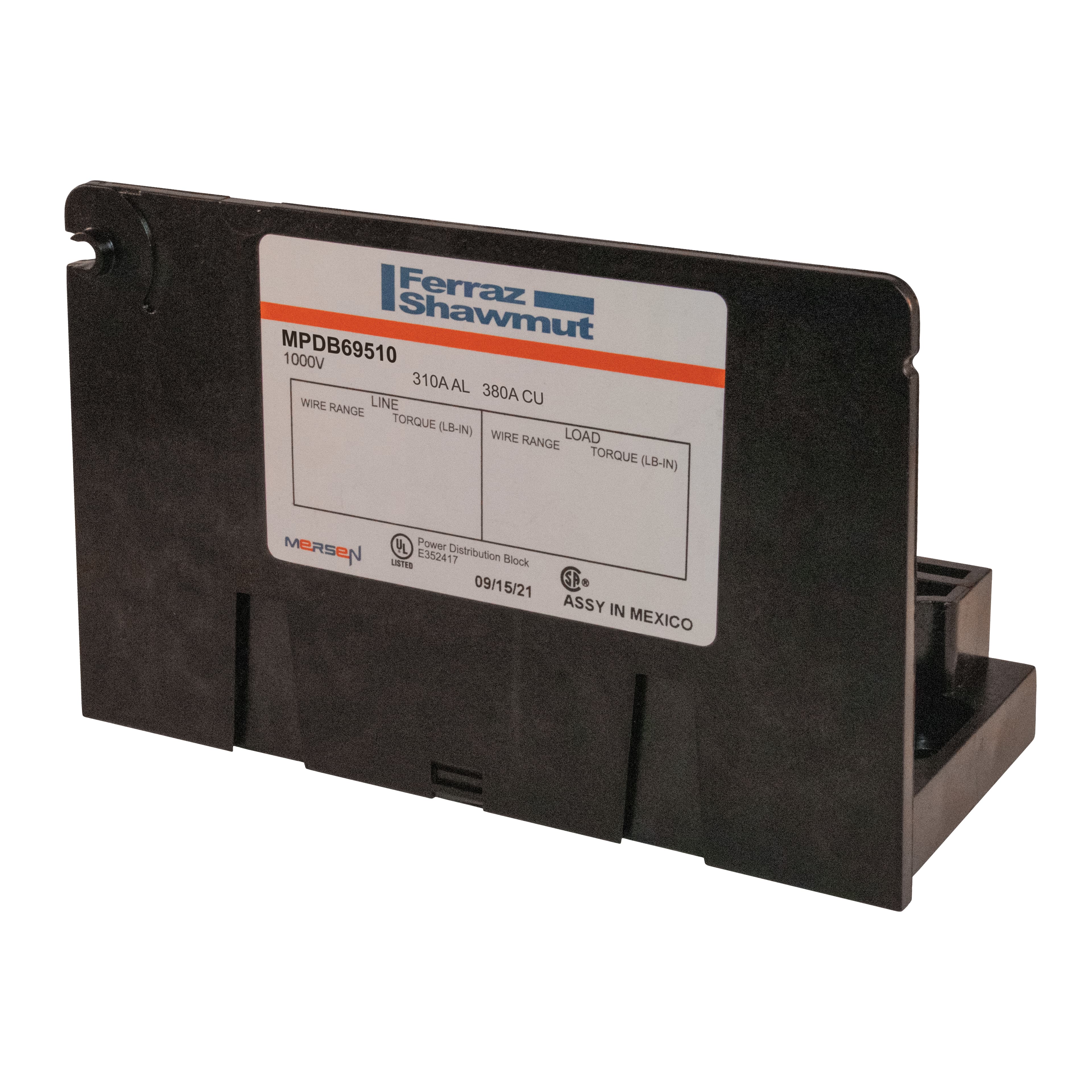 Mersen MPDB69510 MPDB69510 Mersen Open-Style PDB UL 1953 1000V 270A Tin-plated Aluminum - 350A Adder 1 - 4 openings; 500-#4 --- 4/0-#6 Box to Box Mersen MPDB69510 MPDB69510 Mersen Open-Style PDB UL 1953 1000V 270A Tin-plated Aluminum - 350A Adder 1 - 4 openings; 500-#4 --- 4/0-#6 Box to Box