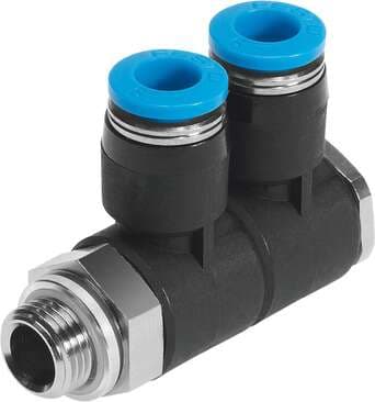 Festo 186223 multiple distributor QSLV2-G1/8-4 2-fold, 360° orientable. Size: Standard, Nominal size: 2,4 mm, Type of seal on screw-in stud: Sealing ring, Assembly position: Any, Design structure: Push/pull principle Festo 186223 multiple distributor QSLV2-G1/8-4 2-fold, 360° orientable. Size: Standard, Nominal size: 2,4 mm, Type of seal on screw-in stud: Sealing ring, Assembly position: Any, Design structure: Push/pull principle