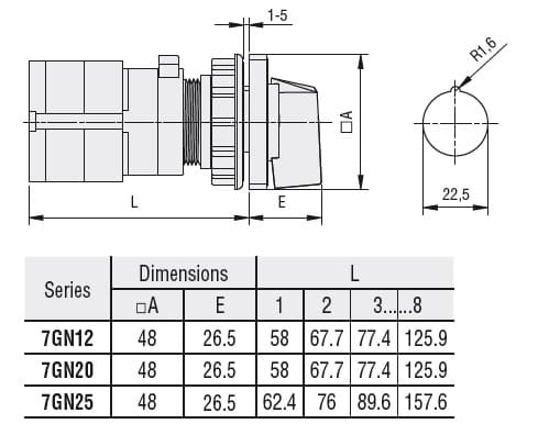 Lovato Electric 7GN2011U47 7GN2011U47 Lovato - Rotary cam switch 7GN series, 3-phase motor reversing switch 20A, modular service cover for 35mm DIN reail mounting with black handle, front plate 48X48mm Lovato Electric 7GN2011U47 7GN2011U47 Lovato - Rotary cam switch 7GN series, 3-phase motor reversing switch 20A, modular service cover for 35mm DIN reail mounting with black handle, front plate 48X48mm