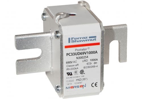 Mersen N300254 N300254 Mersen - Square Body High-Speed Fuse Protistor® Size 33 aR 690VAC IEC 700VAC UL 1000A With Striker DIN 80 Blades Mersen N300254 N300254 Mersen - Square Body High-Speed Fuse Protistor® Size 33 aR 690VAC IEC 700VAC UL 1000A With Striker DIN 80 Blades
