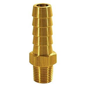 Dixon 1020604C Hose Barb Fitting; MNPTF X Hose Barb; Brass Material; NPTF Male Thread; 1/4" Male Thread Size; 3/8" Hose ID; 9/16" Hex; 1.76" LG; 100 Optional Pkg/Box Qty Dixon 1020604C Hose Barb Fitting; MNPTF X Hose Barb; Brass Material; NPTF Male Thread; 1/4" Male Thread Size; 3/8" Hose ID; 9/16" Hex; 1.76" LG; 100 Optional Pkg/Box Qty