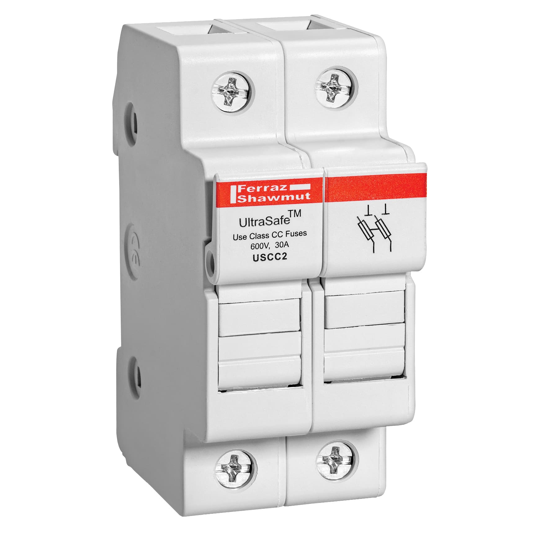 Mersen USCC2 USCC2 Mersen - Fuse Holder UltraSafe™ 600VAC 600VDC Class CC 30A 2-Pole Pressure Plate IP65 Mersen USCC2 USCC2 Mersen - Fuse Holder UltraSafe™ 600VAC 600VDC Class CC 30A 2-Pole Pressure Plate IP65