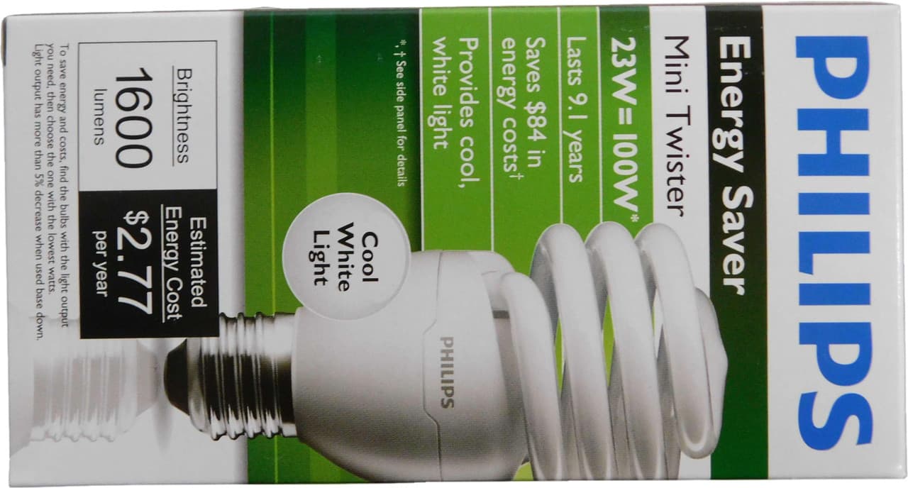 Philips EL/MDTQS-23W-24.IK 23 W, 110 to 127 VAC 50/60 Hz, 1600 Lumen, 4100 K, 81 CRI, 10000 Hr Life, White, Medium Screw Base, Twister Philips EL/MDTQS-23W-24.IK 23 W, 110 to 127 VAC 50/60 Hz, 1600 Lumen, 4100 K, 81 CRI, 10000 Hr Life, White, Medium Screw Base, Twister