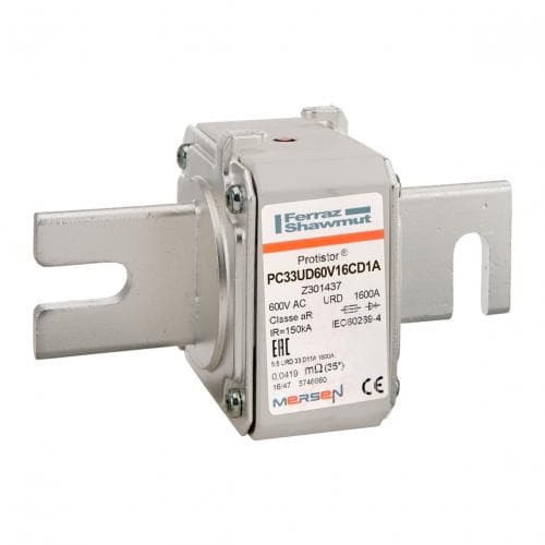 Mersen Z301437 Z301437 Mersen - Square Body High-Speed Fuse Protistor® Size 33 aR 600VAC IEC 650VAC UL 1600A With Striker DIN 110 Blades Mersen Z301437 Z301437 Mersen - Square Body High-Speed Fuse Protistor® Size 33 aR 600VAC IEC 650VAC UL 1600A With Striker DIN 110 Blades