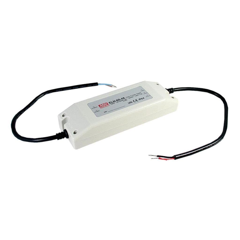 MEAN WELL ELN-60-15 AC-DC Single output LED driver Constant Current (CC); Output 15Vdc at 4A; ELN-60-15 is succeeded by NPF-60-15. MEAN WELL ELN-60-15 AC-DC Single output LED driver Constant Current (CC); Output 15Vdc at 4A; ELN-60-15 is succeeded by NPF-60-15.