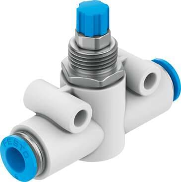 Festo 193969 one-way flow control valve GR-QS-6 With flow adjustable in one direction. Valve function: One-way flow control function, Pneumatic connection, port 1: QS-6, Pneumatic connection, port 2: QS-6, Adjusting element: Knurled screw, Mounting type: (* Front pa Festo 193969 one-way flow control valve GR-QS-6 With flow adjustable in one direction. Valve function: One-way flow control function, Pneumatic connection, port 1: QS-6, Pneumatic connection, port 2: QS-6, Adjusting element: Knurled screw, Mounting type: (* Front pa