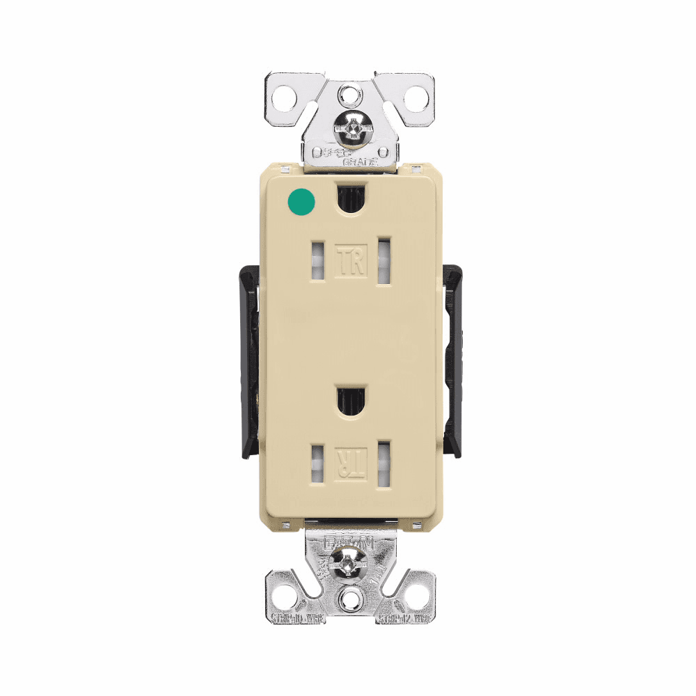 Eaton TR8262V TR8262V Eaton - Eaton Arrow Hart extra heavy-duty hospital grade decorator duplex receptacle, #14-10 AWG, 15A, Healthcare, Flush, 125V, Back and side, Ivory, Brass, Impact-resistant nylon face, PVC body, 5-15R, Duplex, Screw, Glass-filled nylon, Core pack Eaton TR8262V TR8262V Eaton - Eaton Arrow Hart extra heavy-duty hospital grade decorator duplex receptacle, #14-10 AWG, 15A, Healthcare, Flush, 125V, Back and side, Ivory, Brass, Impact-resistant nylon face, PVC body, 5-15R, Duplex, Screw, Glass-filled nylon, Core pack