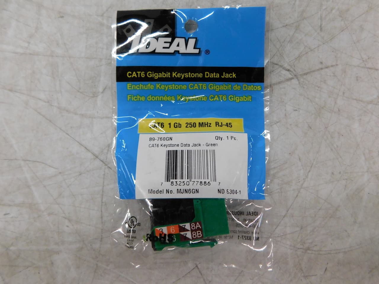 Ideal Industries 89-760GN 1000 V, 1.5 A, 8-Conductor, 22 to 44 AWG UTP Copper Cable, 250 MHz, Green, Category 6, Keystone Modular Data Jack (1 per Bag) Ideal Industries 89-760GN 1000 V, 1.5 A, 8-Conductor, 22 to 44 AWG UTP Copper Cable, 250 MHz, Green, Category 6, Keystone Modular Data Jack (1 per Bag)