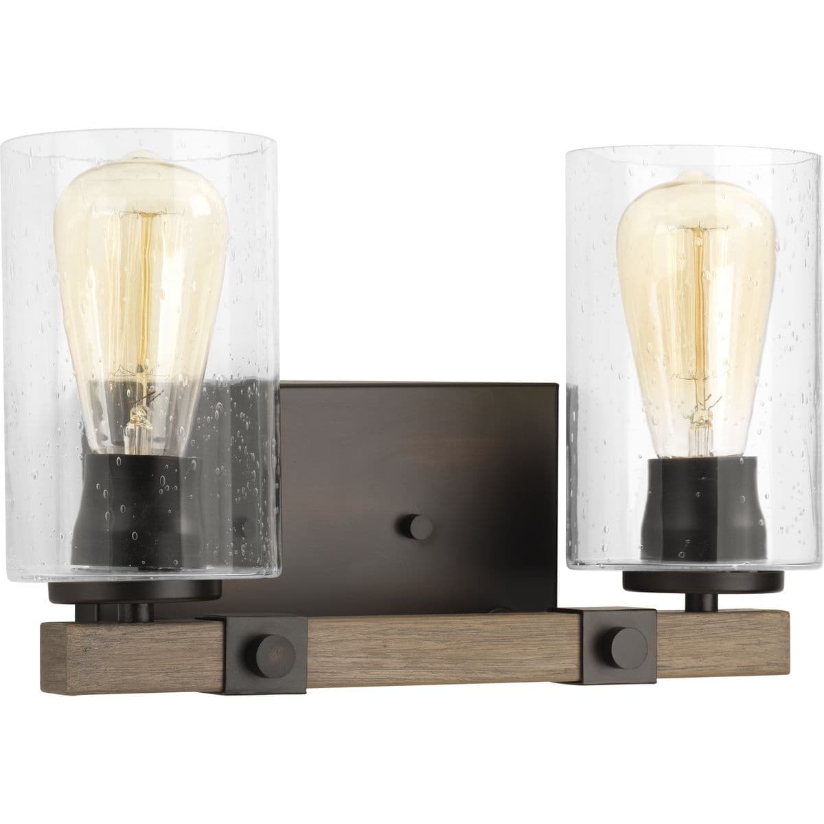 Hubbell P300067-020 Rustic and vintage decor can transform your home into a nostalgic retreat reminiscent of rural farmhouses. Exposed iron details and a faux-painted wooden plank support artful, clear, seeded glass shades. Combine with vintage-style light bulbs to create a Hubbell P300067-020 Rustic and vintage decor can transform your home into a nostalgic retreat reminiscent of rural farmhouses. Exposed iron details and a faux-painted wooden plank support artful, clear, seeded glass shades. Combine with vintage-style light bulbs to create a