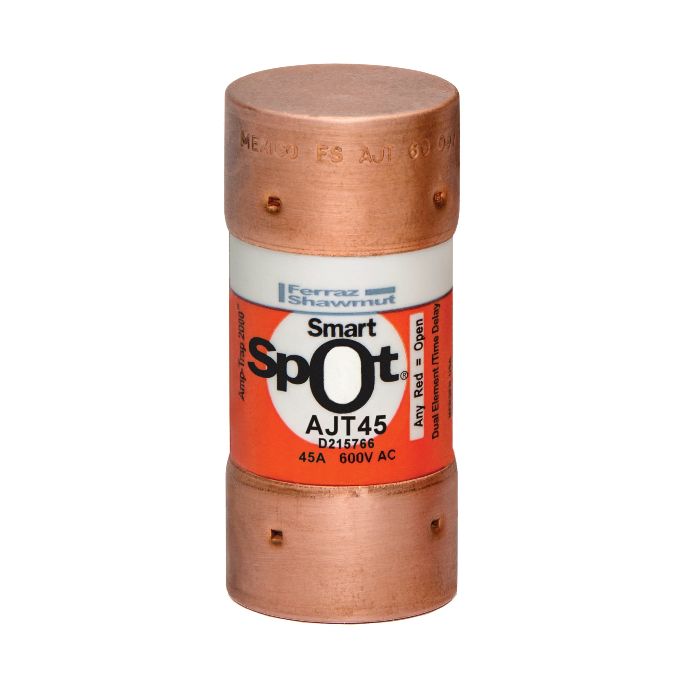 Mersen AJT45 AJT45 Mersen - Fuse AJT - Class J - Time-delay 600VAC 400VDC 45A Ferrule SmartSpot® Amp-Trap 2000® Mersen AJT45 AJT45 Mersen - Fuse AJT - Class J - Time-delay 600VAC 400VDC 45A Ferrule SmartSpot® Amp-Trap 2000®