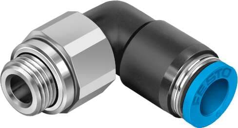 Festo 186291 push-in L-fitting, rotatable QSRL-G3/8-10 360° rotatable, with ball bearing, male thread with external hexagon. Size: Standard, Nominal size: 6,2 mm, Type of seal on screw-in stud: Sealing ring, Assembly position: Any, Container size: 1 Festo 186291 push-in L-fitting, rotatable QSRL-G3/8-10 360° rotatable, with ball bearing, male thread with external hexagon. Size: Standard, Nominal size: 6,2 mm, Type of seal on screw-in stud: Sealing ring, Assembly position: Any, Container size: 1