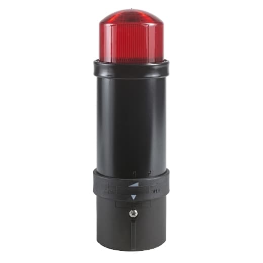 Schneider Electric XVBL8B4 Schneider Electric XVBL8B4 is a modular tower light from the XVB sub-range, designed as a cylindrical illuminated beacon featuring a 10 Joule "flash" discharge tube for strobe light functionality in a 1-tier configuration. It offers a degree of protection rated at IP66 and IP65 when mounted on the fixing base XVBZ0. This unit operates with a control voltage of 24 Vac and 24 Vdc, and similarly, its supply voltage requirements are 24 V for both AC and DC inputs. The light color emitted by this device is red, and it has a diameter of 70 mm. Schneider Electric XVBL8B4 Schneider Electric XVBL8B4 is a modular tower light from the XVB sub-range, designed as a cylindrical illuminated beacon featuring a 10 Joule "flash" discharge tube for strobe light functionality in a 1-tier configuration. It offers a degree of protection rated at IP66 and IP65 when mounted on the fixing base XVBZ0. This unit operates with a control voltage of 24 Vac and 24 Vdc, and similarly, its supply voltage requirements are 24 V for both AC and DC inputs. The light color emitted by this device is red, and it has a diameter of 70 mm.