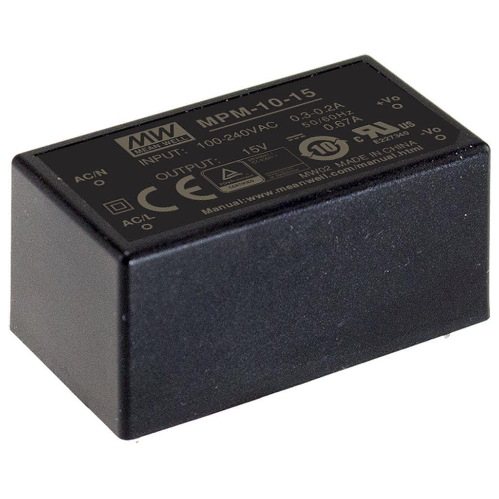 MEAN WELL MPM-10-15 AC-DC Single output Medical Encapsulated power supply; Output 15Vdc at 0.67A; PCB through hole; 2xMOPP MEAN WELL MPM-10-15 AC-DC Single output Medical Encapsulated power supply; Output 15Vdc at 0.67A; PCB through hole; 2xMOPP