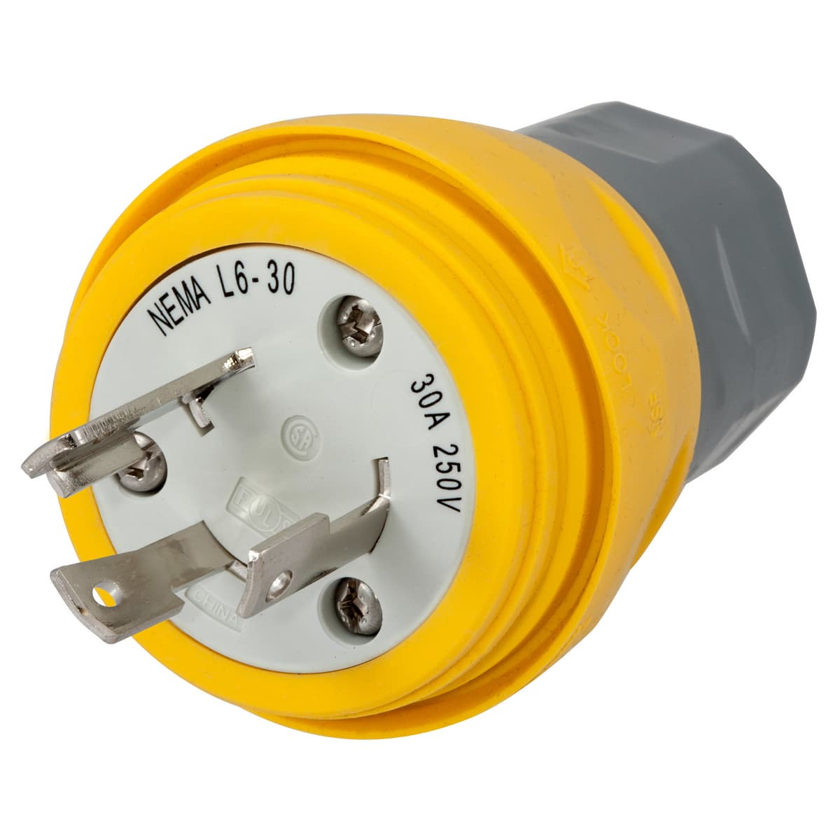 Hubbell HBL28W48 Watertight Devices, Twist-Lock® Plug, 30A, 250V, 2 Pole, 3 Wire, Thermoplastic elastomer, NEMA L6-30P, Yellow ; Smooth body design minimizes collection points simplifying the wash down process ; Strain relief nut always seals on the body, minimizing debr Hubbell HBL28W48 Watertight Devices, Twist-Lock® Plug, 30A, 250V, 2 Pole, 3 Wire, Thermoplastic elastomer, NEMA L6-30P, Yellow ; Smooth body design minimizes collection points simplifying the wash down process ; Strain relief nut always seals on the body, minimizing debr