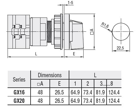 Lovato Electric GX2093U47 GX2093U47 Lovato - Rotary cam switch GX series, multi-step 1-2-3, 3 poles 20A, for snap on front mounting with black handle for hole dia: 22mm fixing, front plate 48X48mm Lovato Electric GX2093U47 GX2093U47 Lovato - Rotary cam switch GX series, multi-step 1-2-3, 3 poles 20A, for snap on front mounting with black handle for hole dia: 22mm fixing, front plate 48X48mm