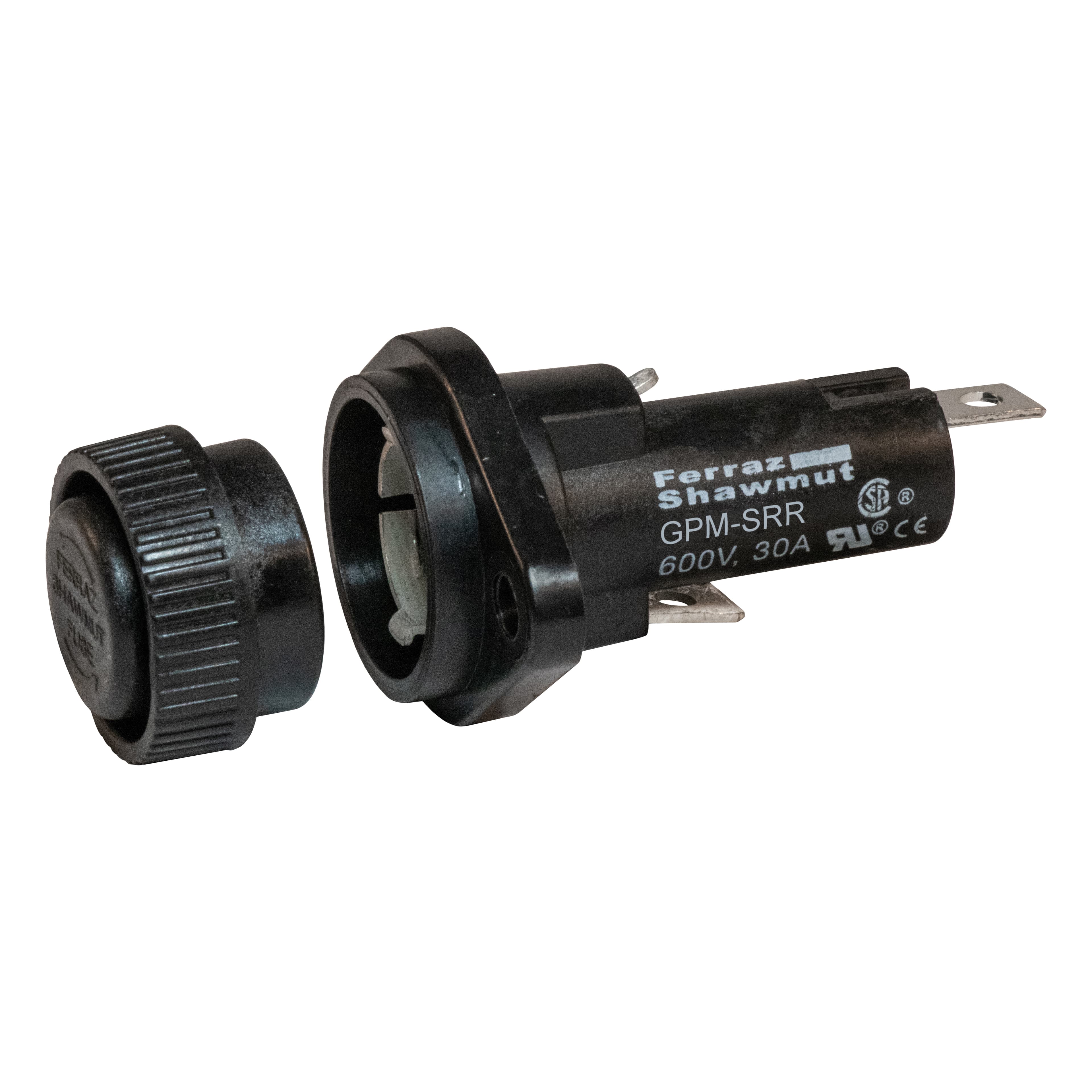 Mersen GPM-SRR GPM-SRR Mersen - Fuse Block 600VAC 600VDC Class CC 30A 1/4in Quick Connect / Solder screw Knob Panel Mount Mersen GPM-SRR GPM-SRR Mersen - Fuse Block 600VAC 600VDC Class CC 30A 1/4in Quick Connect / Solder screw Knob Panel Mount