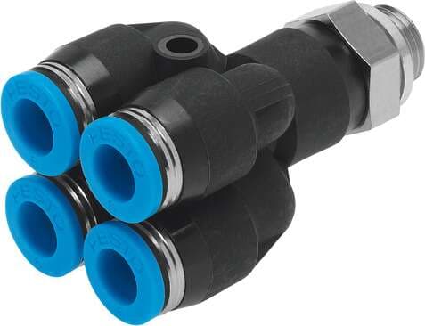 Festo 186263 multiple distributor QSQ-G1/4-6 360° orientable, 4 outlets. Size: Standard, Nominal size: 5,2 mm, Type of seal on screw-in stud: Sealing ring, Assembly position: Any, Design structure: Push/pull principle Festo 186263 multiple distributor QSQ-G1/4-6 360° orientable, 4 outlets. Size: Standard, Nominal size: 5,2 mm, Type of seal on screw-in stud: Sealing ring, Assembly position: Any, Design structure: Push/pull principle