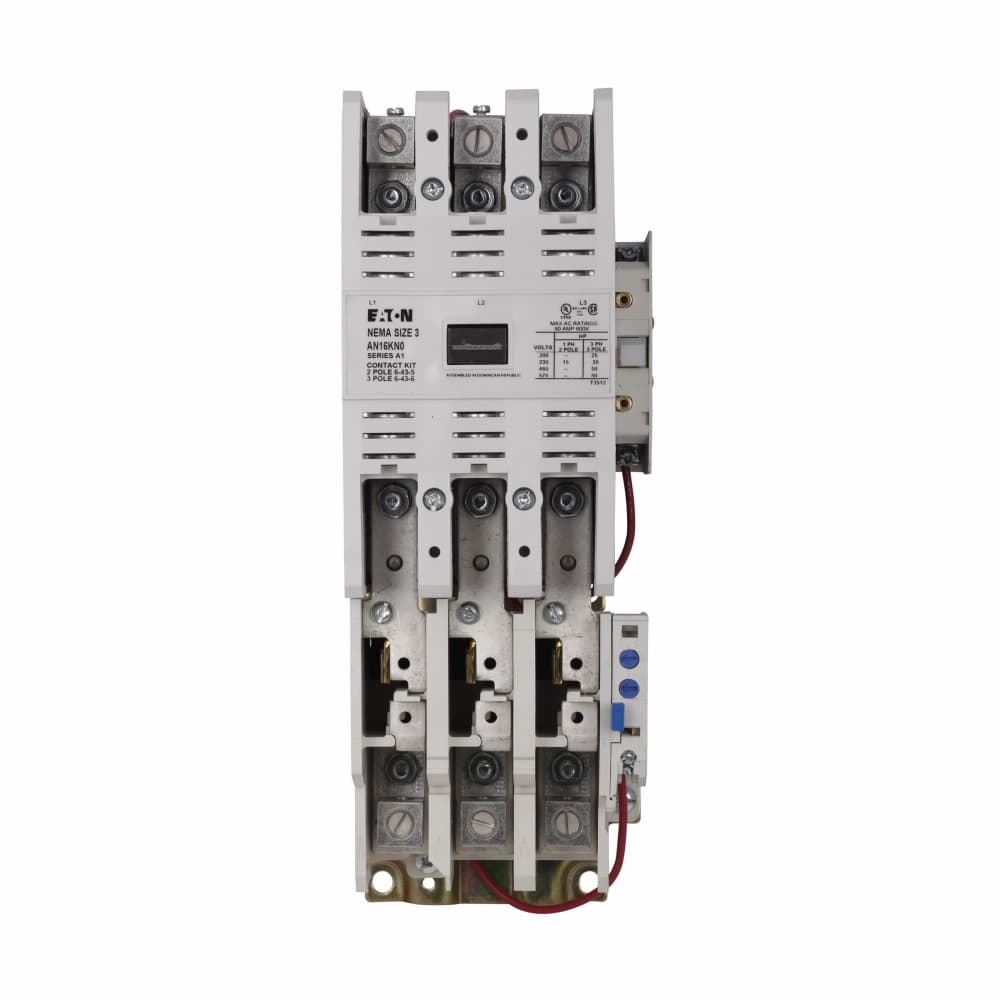 Eaton AN16KN0A AN16KN0A Eaton - Eaton Freedom NEMA motor control starter, Non-Reversing Reset Overload Relay Starter, 25 hp at 208V, 30 hp at 240V, 50 hp at 480,600V maximum horsepower, 120V/60 Hz or 110V/50 Hz coil voltage, 90A, Three-pole, Size 3 Eaton AN16KN0A AN16KN0A Eaton - Eaton Freedom NEMA motor control starter, Non-Reversing Reset Overload Relay Starter, 25 hp at 208V, 30 hp at 240V, 50 hp at 480,600V maximum horsepower, 120V/60 Hz or 110V/50 Hz coil voltage, 90A, Three-pole, Size 3