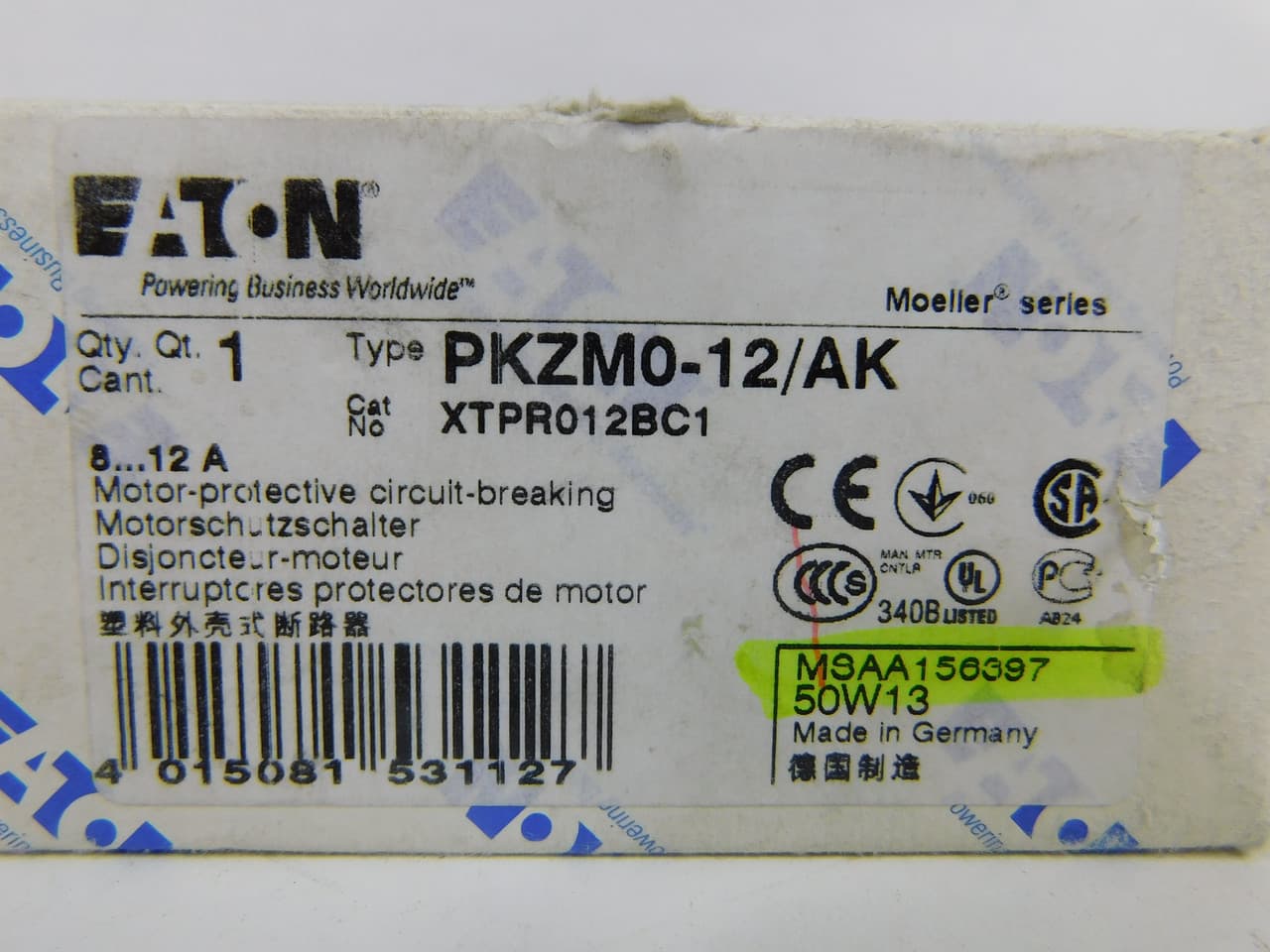 Eaton XTPR012BC1 XTPR012BC1 Eaton - Eaton IEC motor control Manual Motor Protector, 12A, 45 mm Frame size, Class 10 trip type, Rotary type Eaton XTPR012BC1 XTPR012BC1 Eaton - Eaton IEC motor control Manual Motor Protector, 12A, 45 mm Frame size, Class 10 trip type, Rotary type