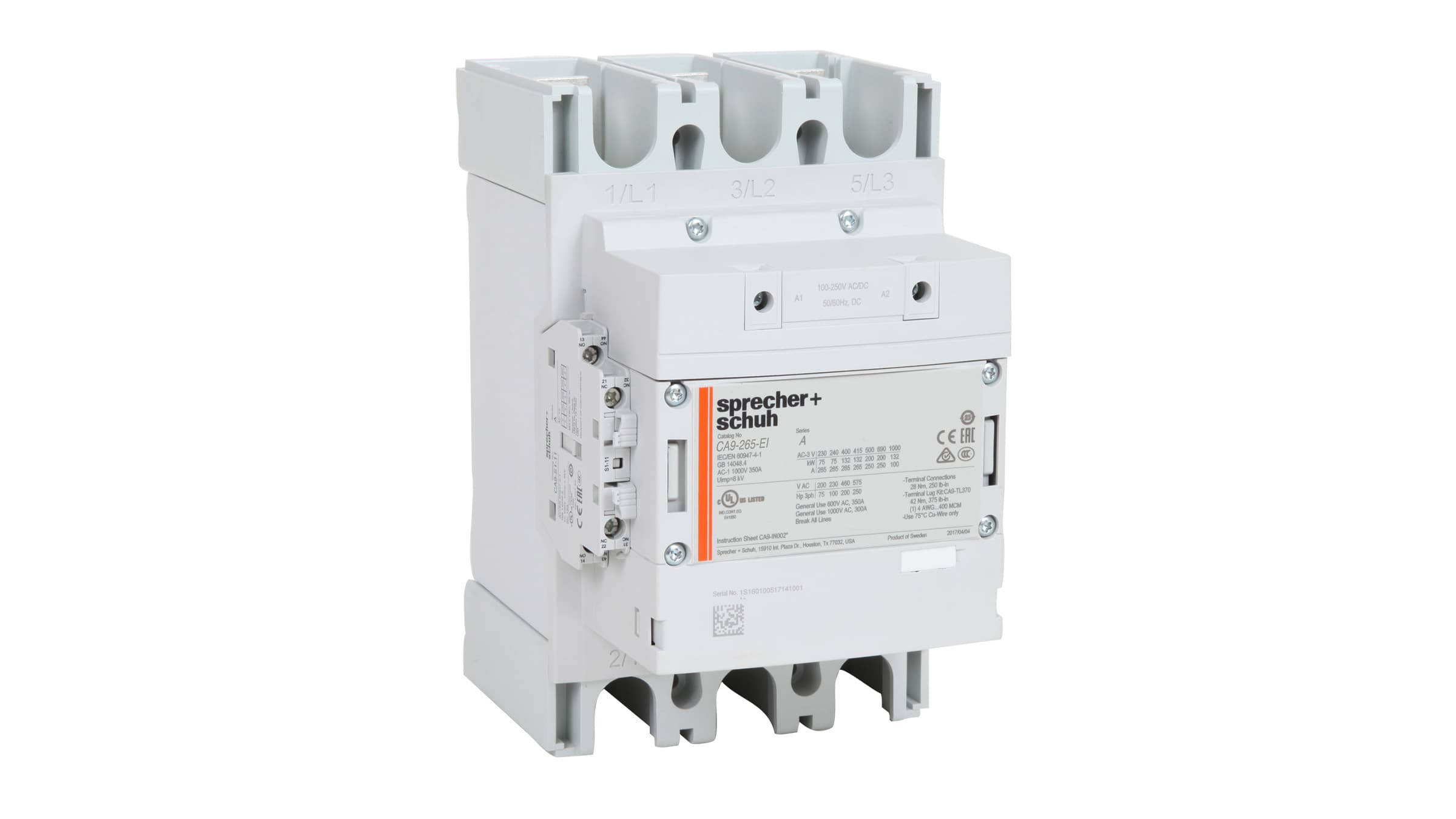 Sprecher + Schuh CA9-370-B10-120W Sprecher + Schuh CA9-370-B10-120W - CA9 Contactor, 370A, 100-250V 50-60 Hz AC/DC, 1NO Sprecher + Schuh CA9-370-B10-120W Sprecher + Schuh CA9-370-B10-120W - CA9 Contactor, 370A, 100-250V 50-60 Hz AC/DC, 1NO