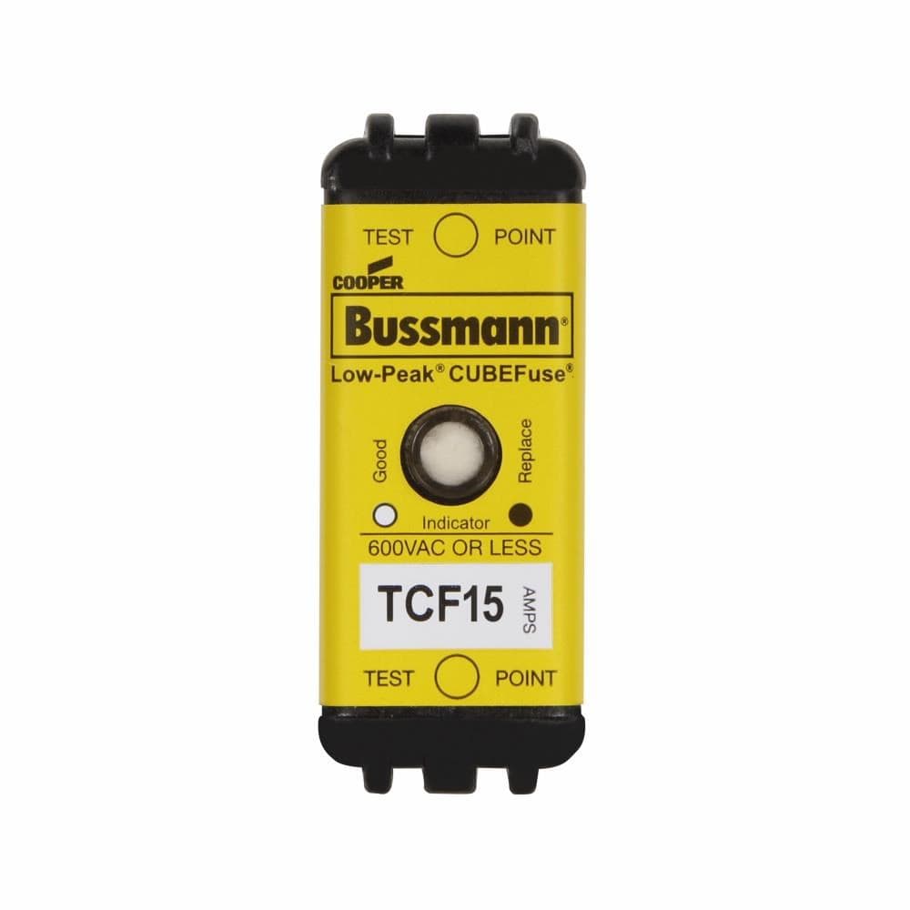Cooper Bussmann TCF15 The Bussmann series Low-Peak CUBEFuse is a UL Class CF current-limiting, dual-element, time-delay branch circuit fuse with Class J electrical performance. Available in indicating and non-indicating versions, this finger-safe fuse has a very compact, space Cooper Bussmann TCF15 The Bussmann series Low-Peak CUBEFuse is a UL Class CF current-limiting, dual-element, time-delay branch circuit fuse with Class J electrical performance. Available in indicating and non-indicating versions, this finger-safe fuse has a very compact, space