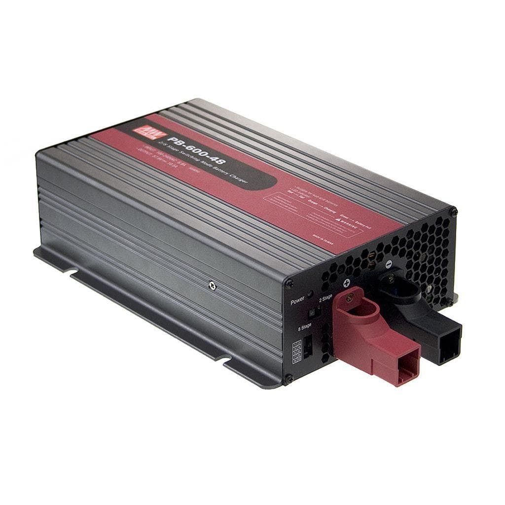 MEAN WELL PB-600-24 AC-DC Single output intelligent battery charger with 3 pin IEC-320-C14 input socket; Output 28.8VDC at 21A with terminal block; Selectable 2-3-8 stage smart charging with cooling fan MEAN WELL PB-600-24 AC-DC Single output intelligent battery charger with 3 pin IEC-320-C14 input socket; Output 28.8VDC at 21A with terminal block; Selectable 2-3-8 stage smart charging with cooling fan