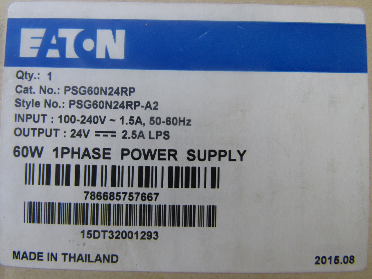 Eaton PSG60N24RP PSG60N24RP Eaton - Eaton PSG Power supply unit, NEC Class II, 60W, Single-phase, 24 Vdc Eaton PSG60N24RP PSG60N24RP Eaton - Eaton PSG Power supply unit, NEC Class II, 60W, Single-phase, 24 Vdc