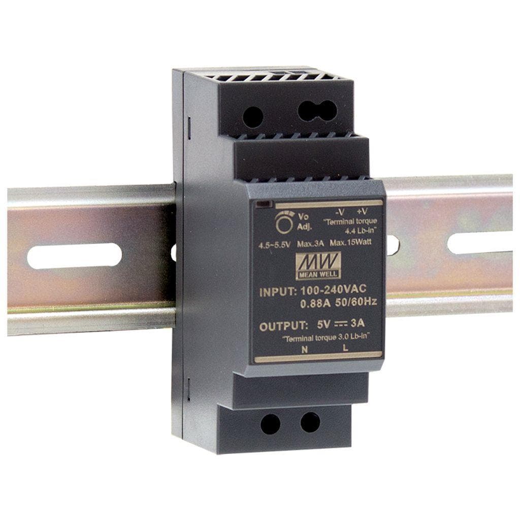 MEAN WELL HDR-30-5 AC-DC Ultra slim DIN rail power supply; Input range 85-264VAC; Output 5VDC at 3A; Pass LPS MEAN WELL HDR-30-5 AC-DC Ultra slim DIN rail power supply; Input range 85-264VAC; Output 5VDC at 3A; Pass LPS